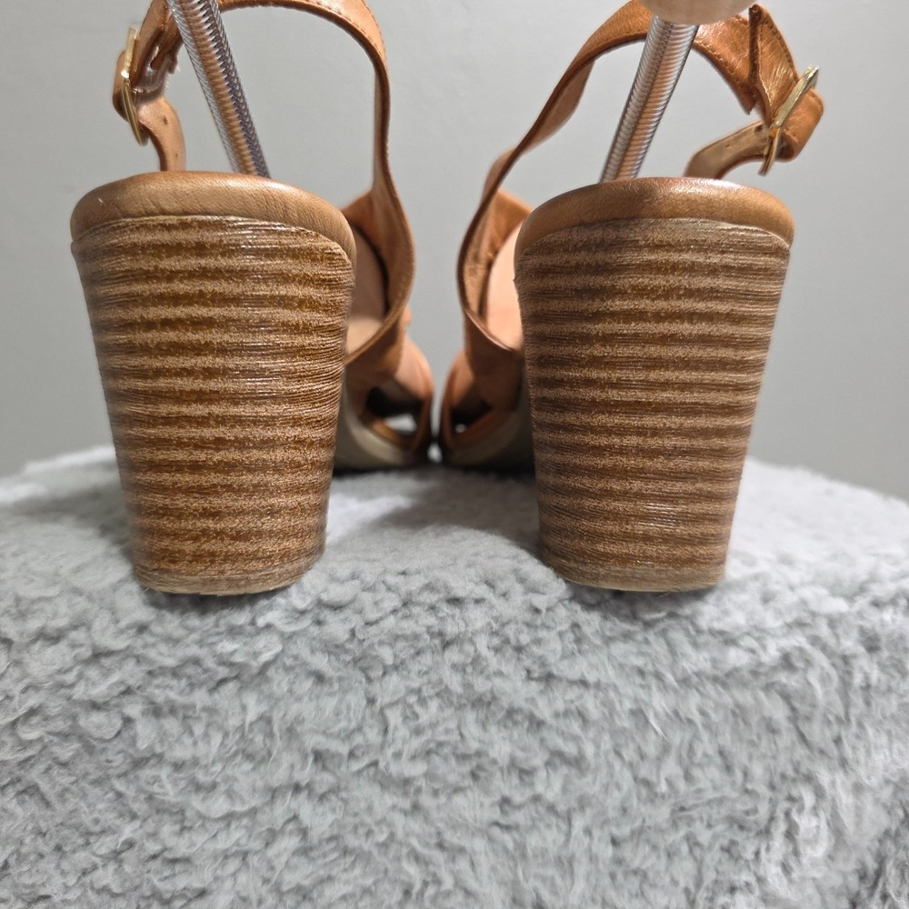 Women Vintage Style 70s 9.5 / 40 Spring Step Madeleine Brown Leather 3" Heel - Picture 7 of 8